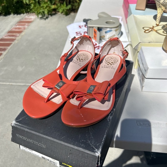 PRICE REDUCED | Cow Patent Leather Heeled Sandals in Coral Reef - Picture 5 of 7